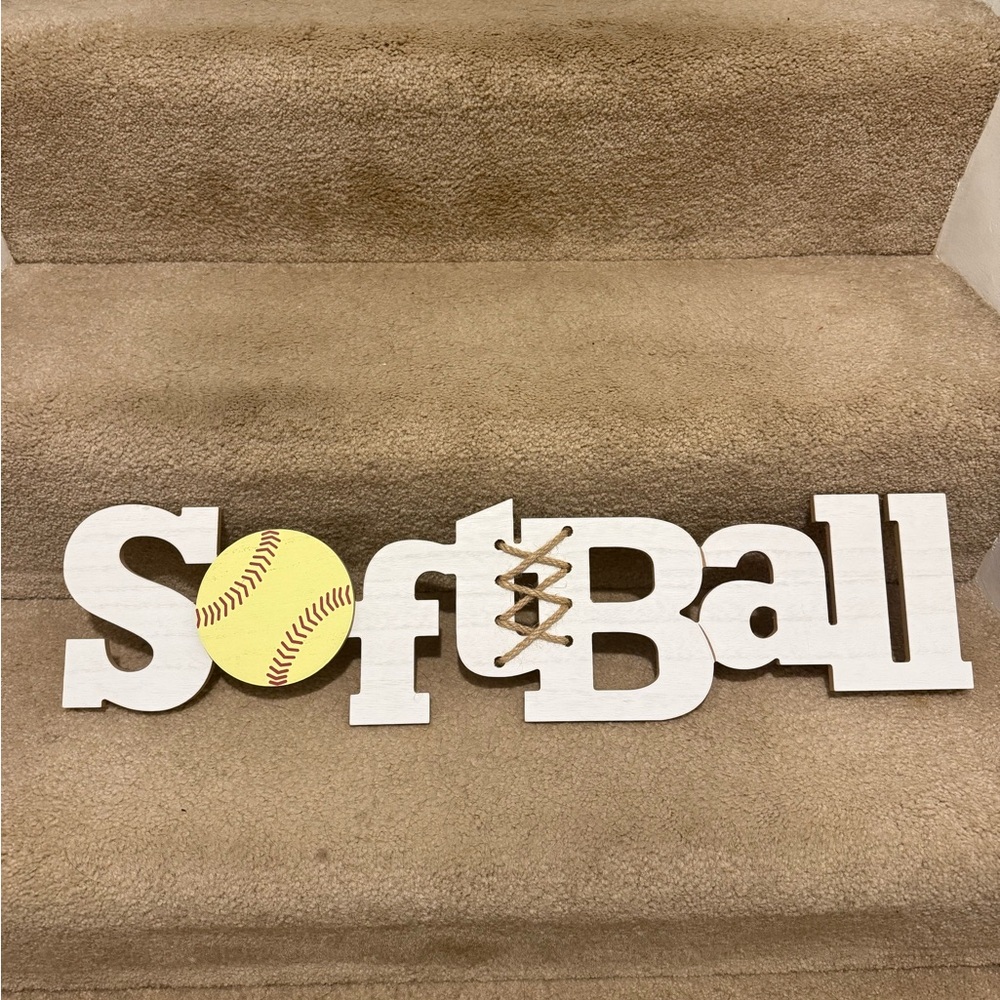 Softball Wooden Decor Sign